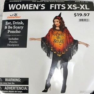 🔵BOGO FREE🔵 Costume HalloweenEat, Drink, & Be Scary Poncho with Headpiece